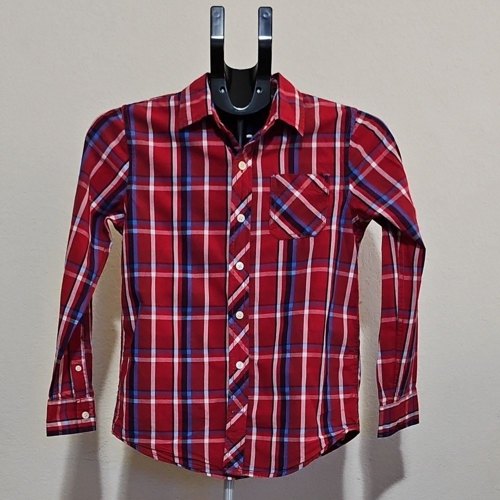 Boy's Plaid Button Down Long Sleeve Shirt, Lot Of 2